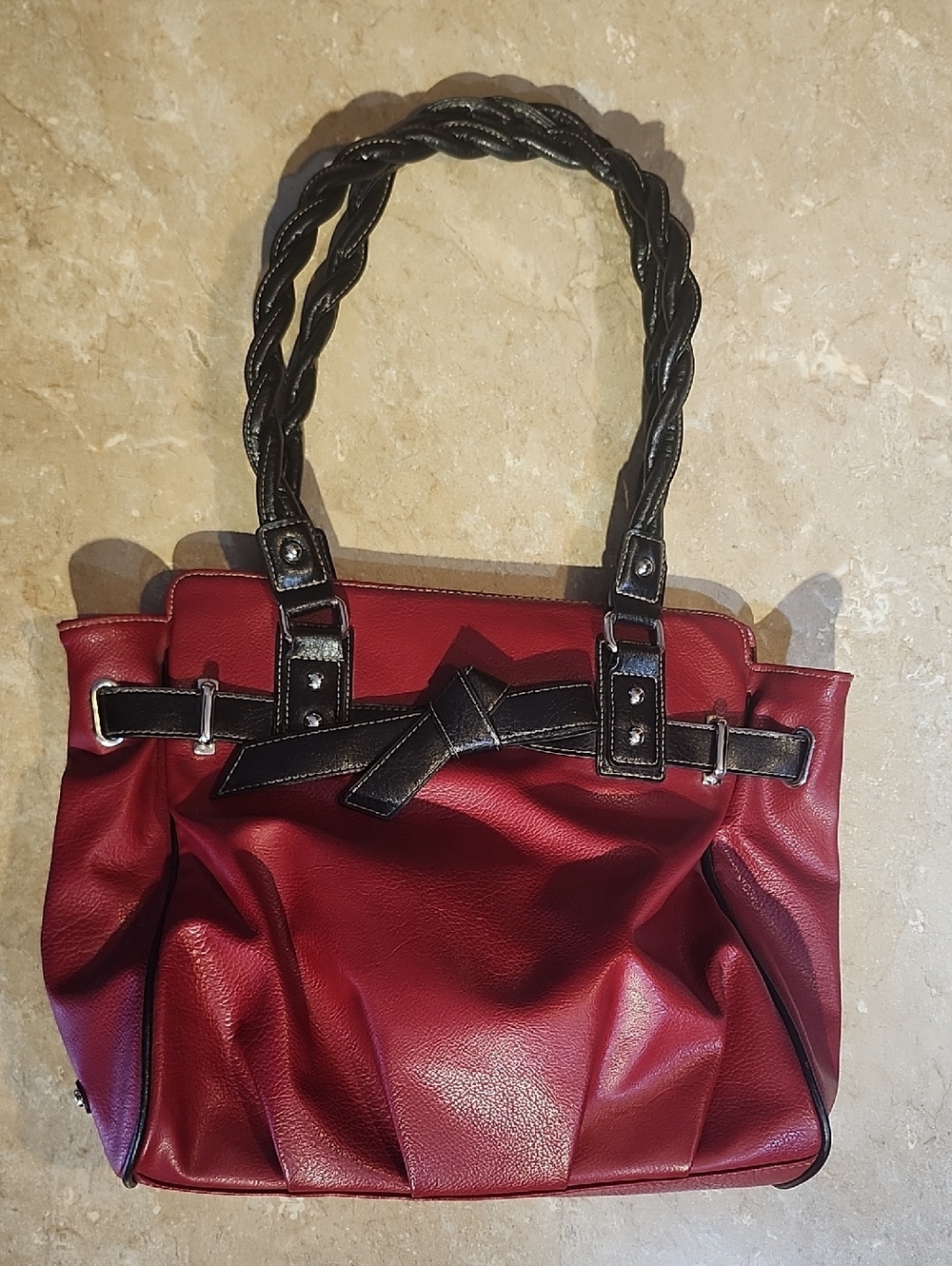 Rosetti Red And Black Leather-like Satchel Purse